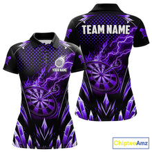 Load image into Gallery viewer, Personalized Purple Flame Lightning Icy Darts Shirt For Women, Darts Team Jersey Polo &amp; Quarter Zip TDM6580