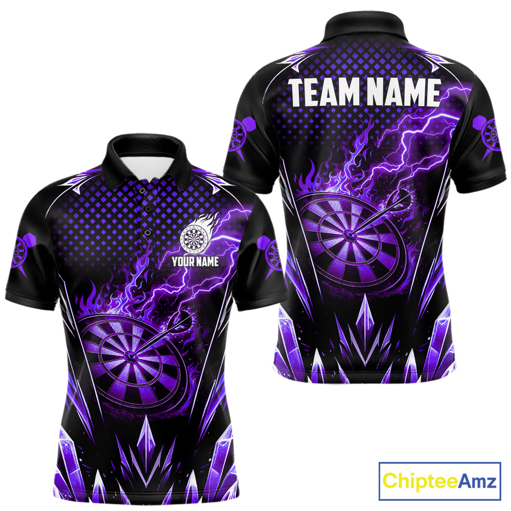 Personalized Purple Flame Lightning Icy Darts Shirt For Men, Darts Team Jersey Polo & Quarter Zip TDM6580