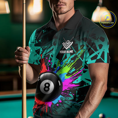 Colorful 8 Ball Pool Billiard Jersey For Men Custom Billiard Team Shirts Polo & 1/4 Zip | Turquoise TDM6581