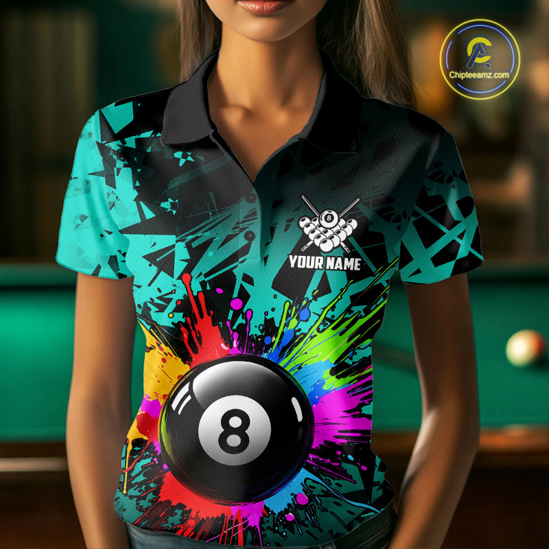 Colorful 8 Ball Pool Billiard Jersey For Women Custom Billiard Team Shirts Polo & 1/4 Zip | Turquoise TDM6581