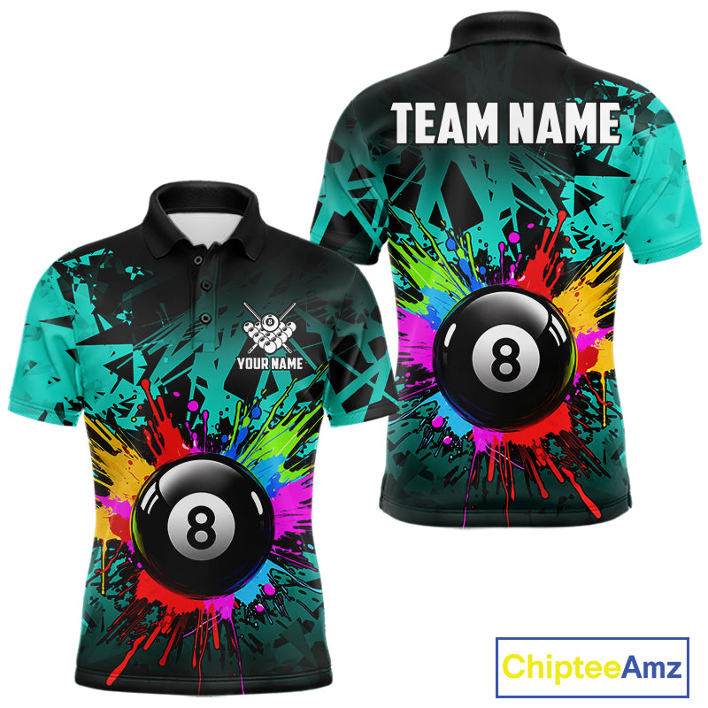 Colorful 8 Ball Pool Billiard Jersey For Men Custom Billiard Team Shirts Polo & 1/4 Zip | Turquoise TDM6581