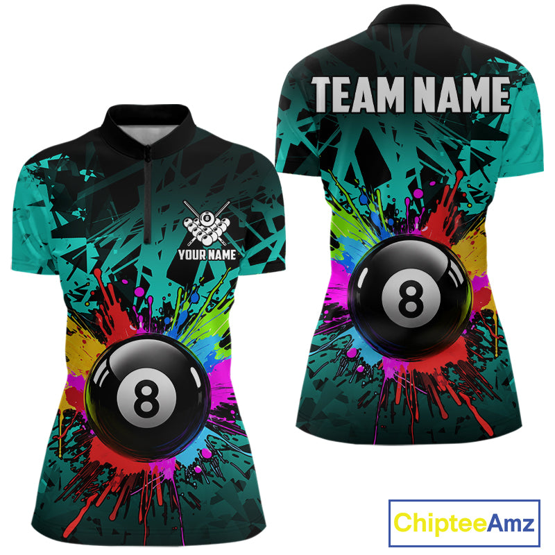 Colorful 8 Ball Pool Billiard Jersey For Women Custom Billiard Team Shirts Polo & 1/4 Zip | Turquoise TDM6581