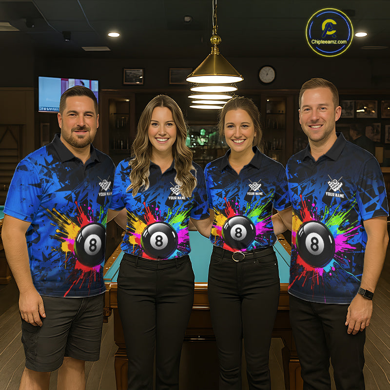 Colorful 8 Ball Pool Billiard Jersey For Women Custom Billiard Team Shirts Polo & Quarter Zip | Blue TDM6582