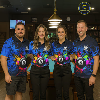 Colorful 8 Ball Pool Billiard Jersey For Women Custom Billiard Team Shirts Polo & Quarter Zip | Blue TDM6582