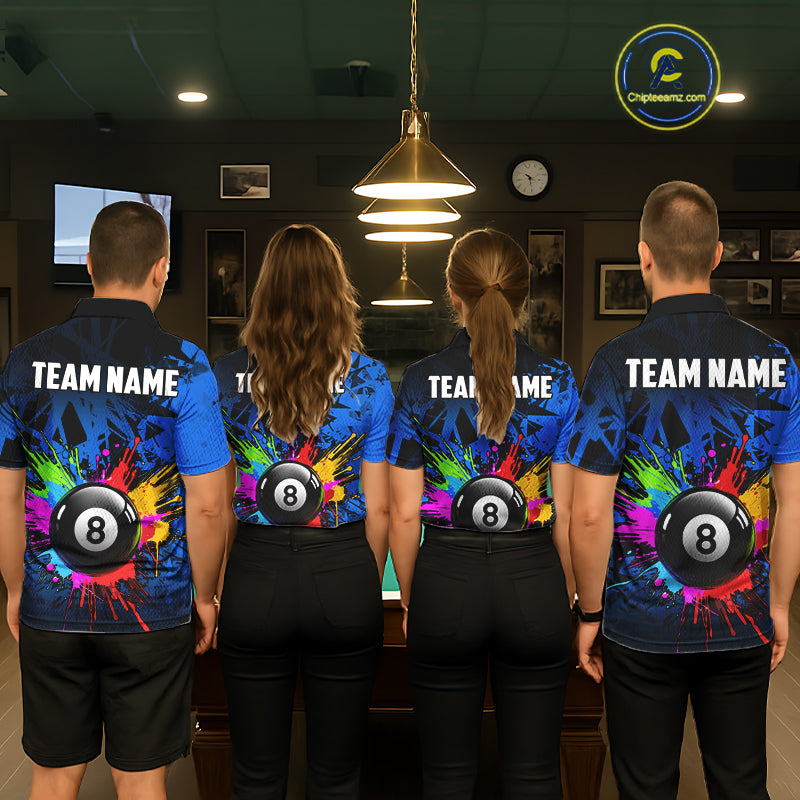Colorful 8 Ball Pool Billiard Jersey For Women Custom Billiard Team Shirts Polo & Quarter Zip | Blue TDM6582