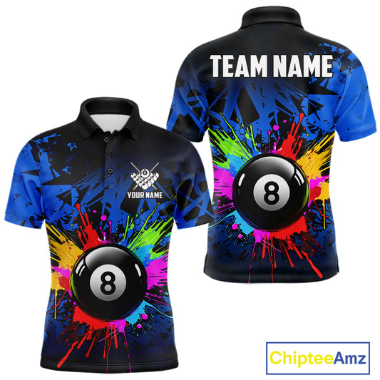 Colorful 8 Ball Pool Billiard Jersey For Men Custom Billiard Team Shirts Polo & Quarter Zip | Blue TDM6582