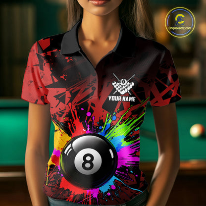 Colorful 8 Ball Pool Billiard Jersey For Women Custom Billiard Team Shirts Polo & Quarter Zip | Red TDM6583