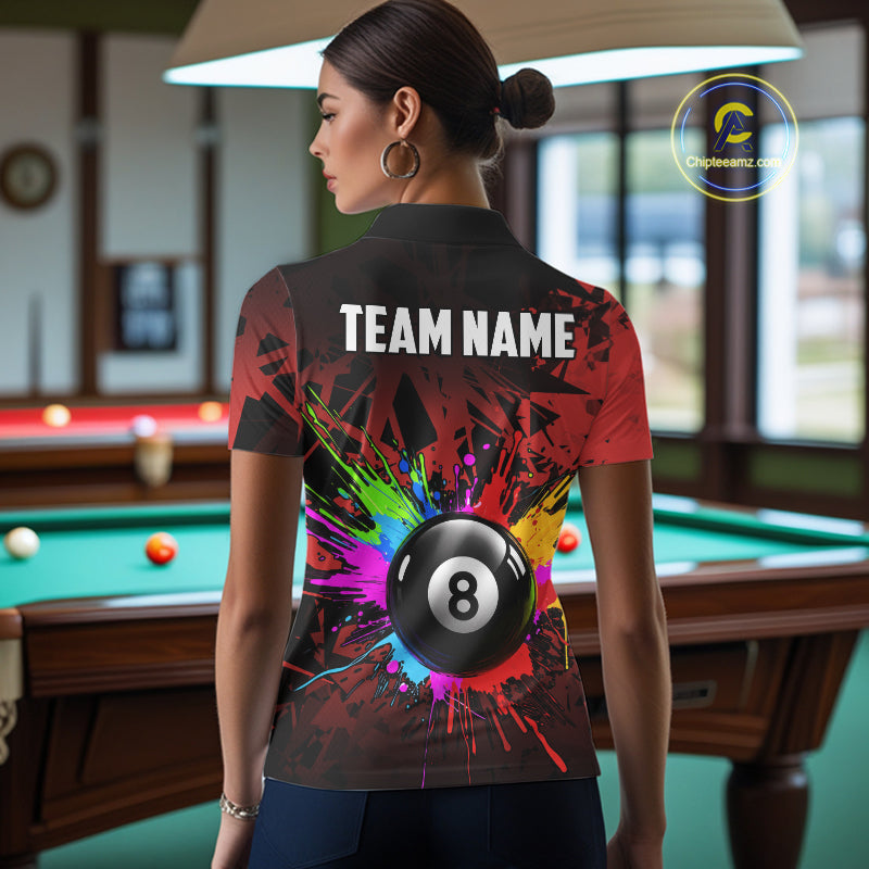 Colorful 8 Ball Pool Billiard Jersey For Women Custom Billiard Team Shirts Polo & Quarter Zip | Red TDM6583