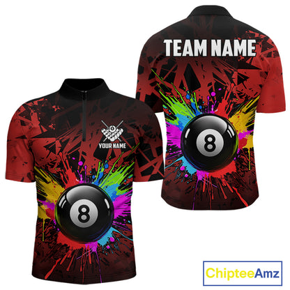 Colorful 8 Ball Pool Billiard Jersey For Men Custom Billiard Team Shirts Polo & Quarter Zip | Red TDM6583