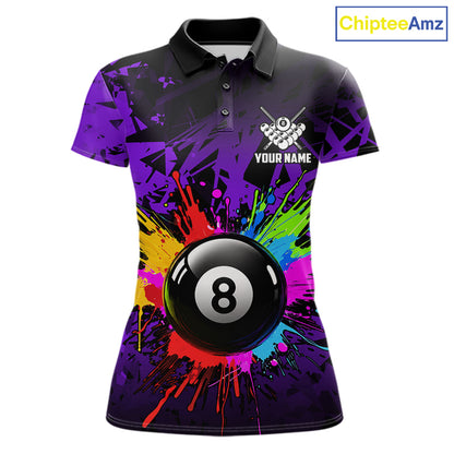 Colorful 8 Ball Pool Billiard Jersey For Women Custom Billiard Team Shirts Polo & Quarter Zip | Purple TDM6584