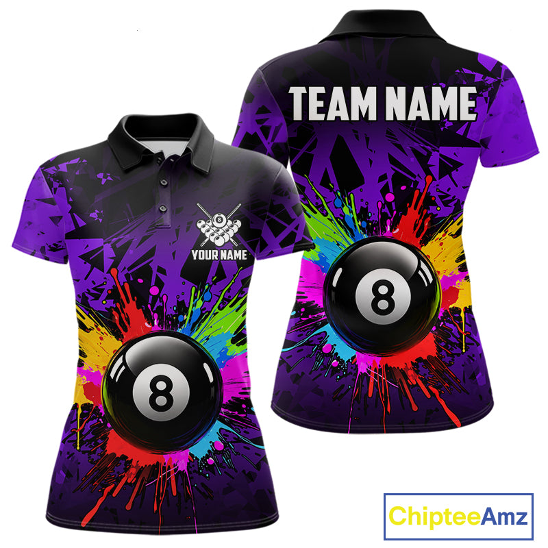 Colorful 8 Ball Pool Billiard Jersey For Women Custom Billiard Team Shirts Polo & Quarter Zip | Purple TDM6584