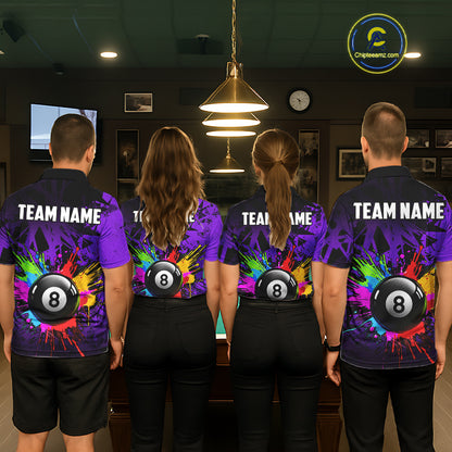 Colorful 8 Ball Pool Billiard Jersey For Women Custom Billiard Team Shirts Polo & Quarter Zip | Purple TDM6584