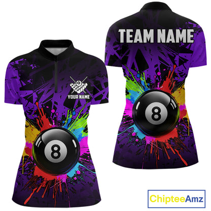 Colorful 8 Ball Pool Billiard Jersey For Women Custom Billiard Team Shirts Polo & Quarter Zip | Purple TDM6584