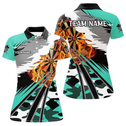 3D Dartboard Fire Women Darts Polo & Quarter-Zip Shirts Custom Camo Turquoise Darts Team Jerseys TDM2555