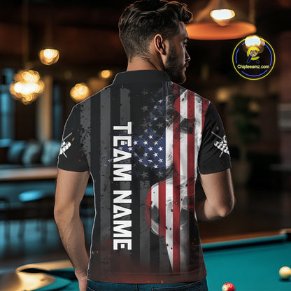 Personalized American Flag 8 Ball Billiard Shirt For Men, Patriotic Pool Team Jersey Polo, 1/4 Zip TDM4844