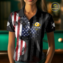 Load image into Gallery viewer, Personalized Vintage Smoke US Flag Billiard Shirts For Women, 9 Ball Pool Patriotic Billiard Jersey TDM4845