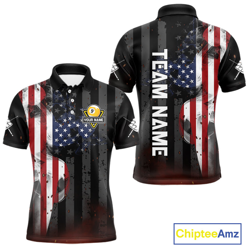 Personalized Vintage Smoke US Flag Billiard Shirts For Men, 9 Ball Pool Patriotic Billiard Jersey TDM4845