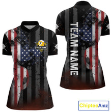 Load image into Gallery viewer, Personalized Vintage Smoke US Flag Billiard Shirts For Women, 9 Ball Pool Patriotic Billiard Jersey TDM4845