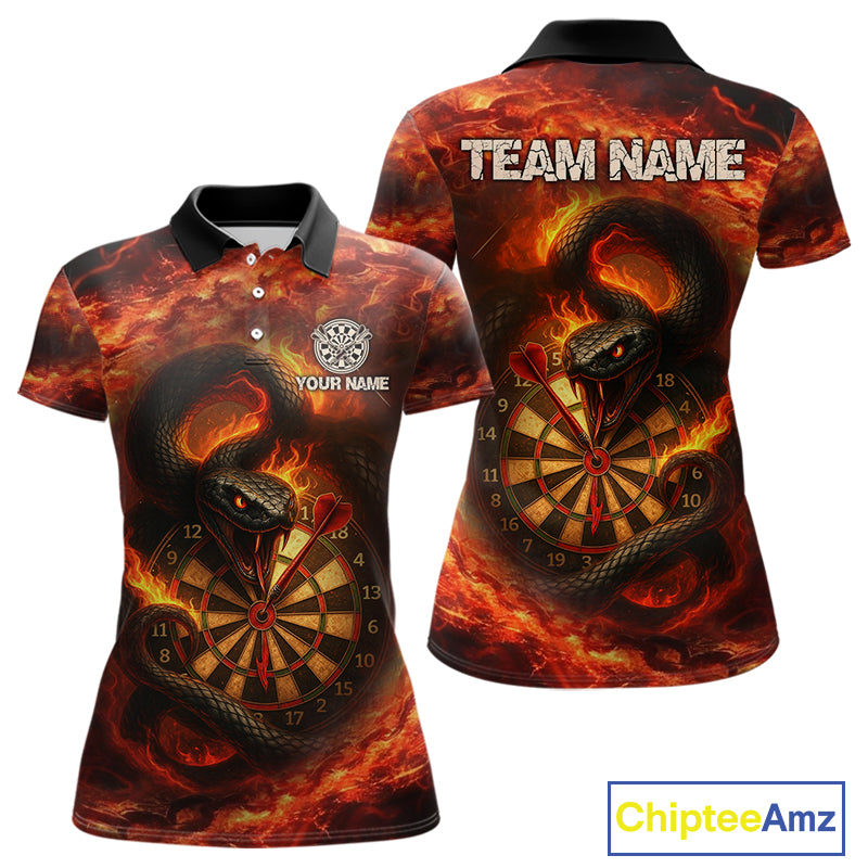 Personalized Fire Flame Orange Snake Darts Shirt For For Women Custom Darts Jersey Polo & 1/4 Zip TDM4848