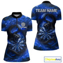 Load image into Gallery viewer, Personalized Fire Flame Blue Snake Darts Shirt For For Women Custom Darts Team Jersey Polo, 1/4 Zip TDM4849
