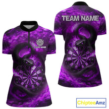 Load image into Gallery viewer, Personalized Fire Flame Snake Purple Darts Shirt For For Women Custom Darts Jersey Polo &amp; 1/4 Zip TDM4850