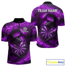 Load image into Gallery viewer, Personalized Fire Flame Snake Purple Darts Shirt For For Men Custom Darts Jersey Polo &amp; 1/4 Zip TDM4850