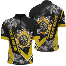 Load image into Gallery viewer, Personalized Dartboard Fire Flame Smoke Custom Dart Shirts For Men, Darts Team Jerseys | Yellow TDM2810