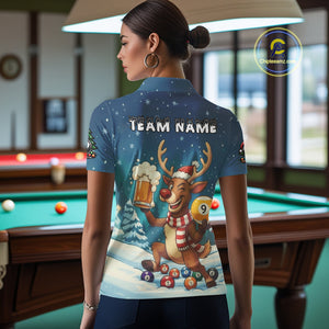 Funny Christmas Reindeer Beer Billiard Shirt For Women Custom 8 & 9 Ball Xmas Pool Team Jersey TDM5061