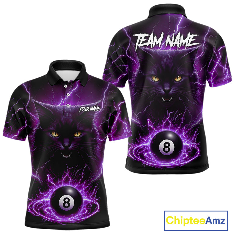 Purple 8 Ball Thunder Lightning Cat Billiard Shirt For Men Custom Pool Team Jersey Polo & 1/4 Zip TDM5066