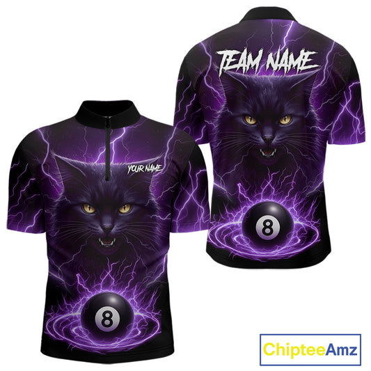 Purple 8 Ball Thunder Lightning Cat Billiard Shirt For Men Custom Pool Team Jersey Polo & 1/4 Zip TDM5066