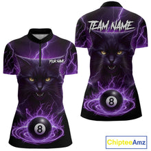 Load image into Gallery viewer, Purple 8 Ball Thunder Lightning Cat Billiard Shirt For Women Custom Pool Team Jersey Polo &amp; 1/4 Zip TDM5066