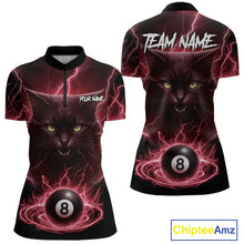 Load image into Gallery viewer, Red 8 Ball Thunder Lightning Cat Billiard Shirt For Women Custom Pool Team Jersey Polo &amp; 1/4 Zip TDM5067