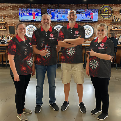 Red Grim Reaper Flame Darts Shirt For Women Custom Skull Darts Jersey Team Polo & Quarter Zip TDM5529