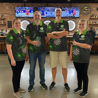 Green Grim Reaper Flame Darts Shirt For Women Custom Skull Darts Jersey Team Polo & Quarter Zip TDM5531