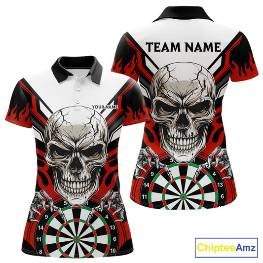 Personalized Skull Darts Polo & Quarter Zip Custom Darts Shirt For Women, Darts Team Jersey |Red TDM5535