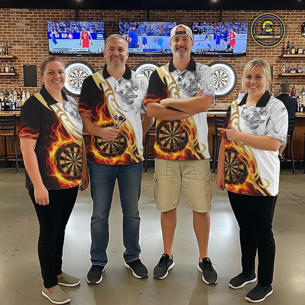 Personalized Flame Smoke Tribal Darts Shirt For Men Custom Golden Darts Jersey Team Polo & 1/4 Zip TDM5537