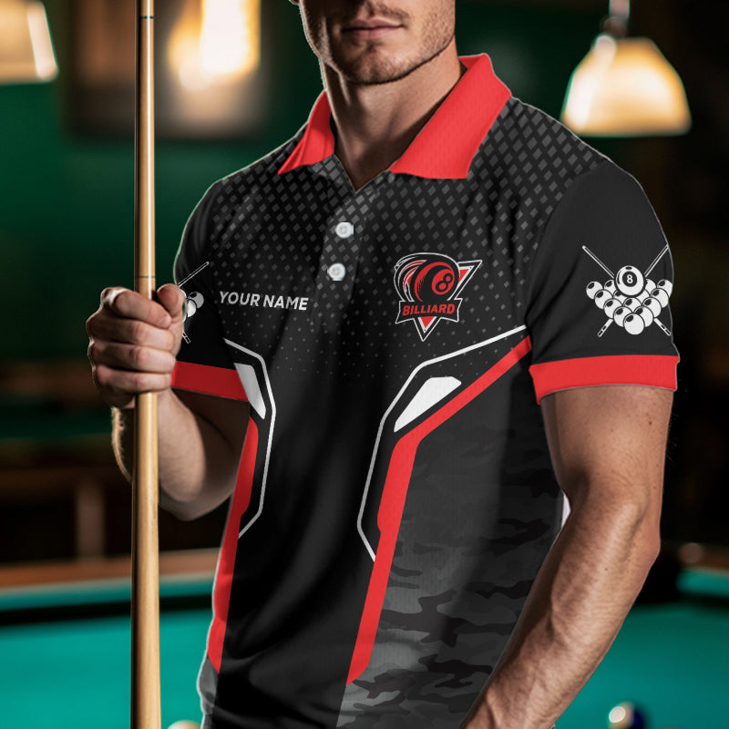 Black And Red 8 Ball Pool Wings Custom Camo Billiard Shirts For Men, 8 Ball Billiard Team Jerseys TDM3483