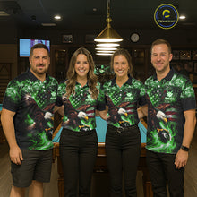 Load image into Gallery viewer, Green Flaming Eagle 8 Ball Billiard Shirt For Men Custom US Flag Pool Team Jersey Polo &amp; 1/ 4 Zip TDM6153