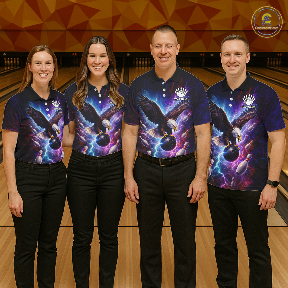 Custom Colorful Thunder Lightning Eagle Bowling Shirt For Women, Bowling Team Jersey Polo & 1/4 Zip TDM6158