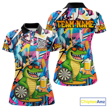 Funny Alligator Colorful Graffiti Darts Shirt For Women Custom Darts Team Jersey Polo & 1/4 Zip TDM6392