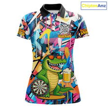 Load image into Gallery viewer, Funny Alligator Colorful Graffiti Darts Shirt For Women Custom Darts Team Jersey Polo &amp; 1/4 Zip TDM6392