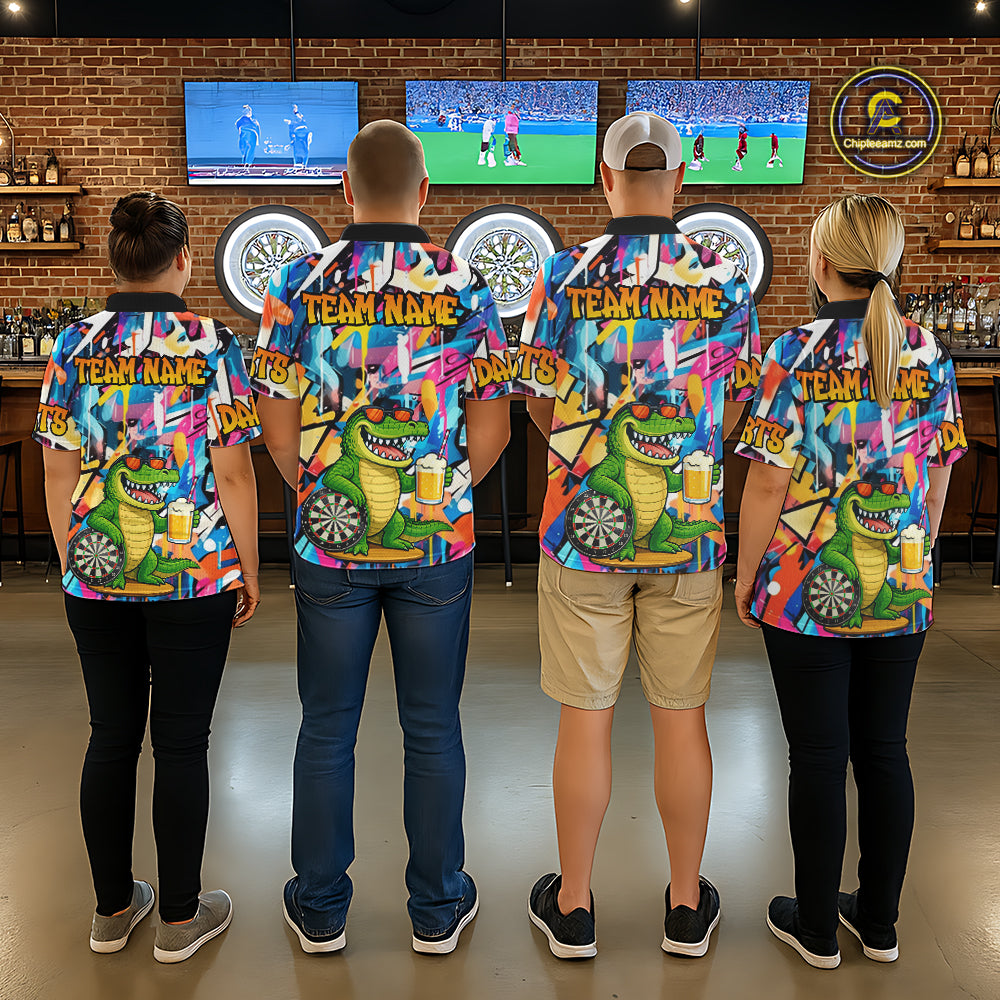 Funny Alligator Colorful Graffiti Darts Shirt For Women Custom Darts Team Jersey Polo & 1/4 Zip TDM6392