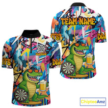 Load image into Gallery viewer, Funny Alligator Colorful Graffiti Darts Shirt For Men Custom Darts Team Jersey Polo &amp; 1/4 Zip TDM6392