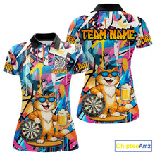 Load image into Gallery viewer, Funny Cat Colorful Graffiti Darts Shirt For Women Custom Darts Team Jersey Polo &amp; 1/4 Zip TDM6393