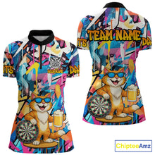Load image into Gallery viewer, Funny Cat Colorful Graffiti Darts Shirt For Women Custom Darts Team Jersey Polo &amp; 1/4 Zip TDM6393