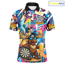 Load image into Gallery viewer, Funny Moose Colorful Graffiti Darts Shirt For Men Custom Darts Team Jersey Polo &amp; 1/4 Zip TDM6397