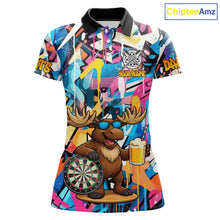 Load image into Gallery viewer, Funny Moose Colorful Graffiti Darts Shirt For Women Custom Darts Team Jersey Polo &amp; 1/4 Zip TDM6397