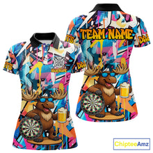 Load image into Gallery viewer, Funny Moose Colorful Graffiti Darts Shirt For Women Custom Darts Team Jersey Polo &amp; 1/4 Zip TDM6397
