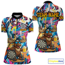 Load image into Gallery viewer, Funny Moose Colorful Graffiti Darts Shirt For Women Custom Darts Team Jersey Polo &amp; 1/4 Zip TDM6397