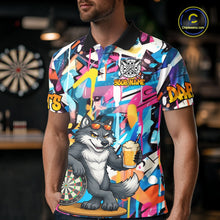 Load image into Gallery viewer, Funny Wolf Colorful Graffiti Darts Shirt For Men Custom Darts Team Jersey Polo &amp; 1/4 Zip TDM6398